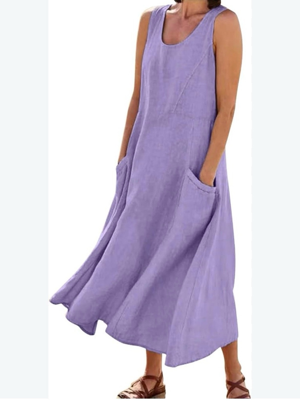 Sleeveless Lavender Maxi Dress with Pockets